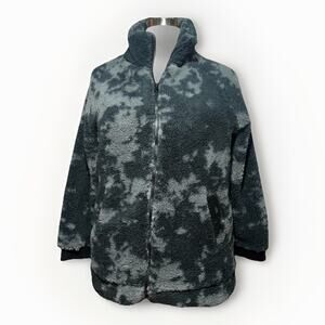 Mono B Sherpa Jacket Women’s 2XL Fleece Zip Gray & Black Camo Cozy Warm